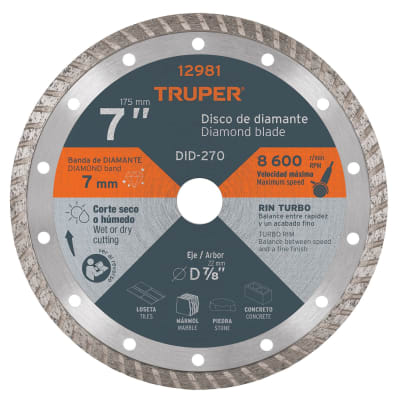 Disco diamantado de 7´´ x 2.8 mm rin turbo, Truper