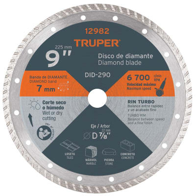 Disco diamantado de 9´´ x 3 mm rin turbo Truper1