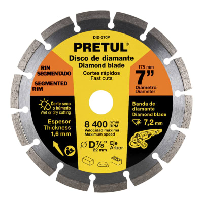 Disco diamantado de 7´´ x 1.6 mm rin segmentado, Pretul