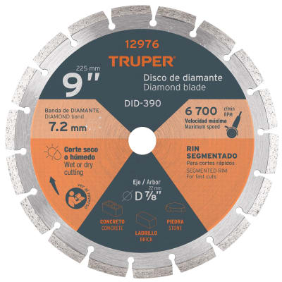 Disco diamantado de 9´´ x 2.7 mm rin segmentado, Truper