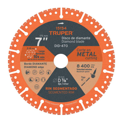 Disco de diamante, 7´´ corte metal Truper