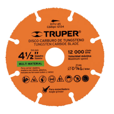Disco 4-1/2'' multimaterial de carburo de tungsteno Truper
