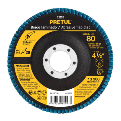 Disco flap 4-1/2´´ grano 80 centro 7/8´´, Pretul