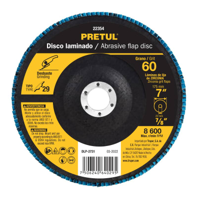 Disco flap 7´´ grano 60 centro 7/8´´, Pretul1