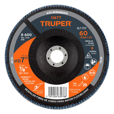 Disco flap 7'' grano 60 centro 7/8''. truper1