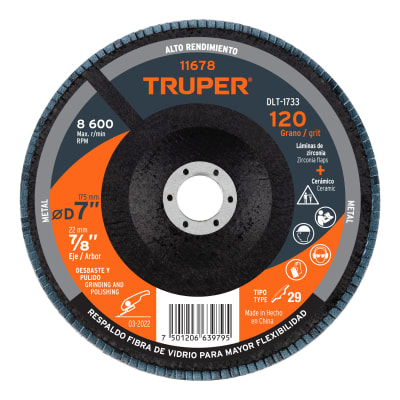 Disco flap 7´´ grano 120 centro 7/8´´, Truper