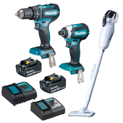 Taladro + Atornillador de impacto + Aspiradora 18V Makita