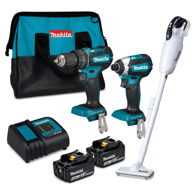 Taladro + Atornillador de impacto + Aspiradora 18V Makita DLX2283S-DCL181FZW