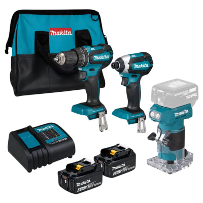 Taladro percutor + atornillador de impacto +  Ruteadora 18v Makita1