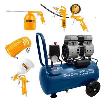 Compresora Silenciosa 30L 1200w DongCheng + Kit Neumático 5 piezas Ingco