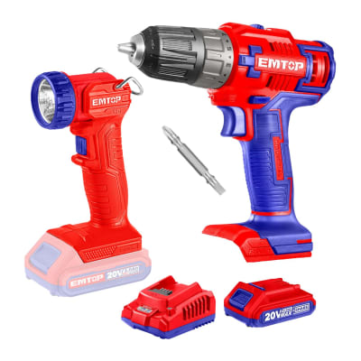 Taladro atornillador 45nm + lampara de trabajo 20v Emtop1