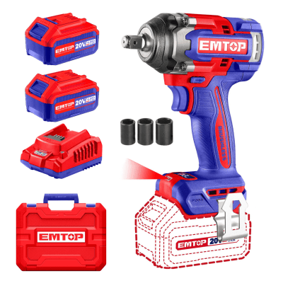 Llave de impacto 500nm + 2 baterías 4ah y cargador Emtop1
