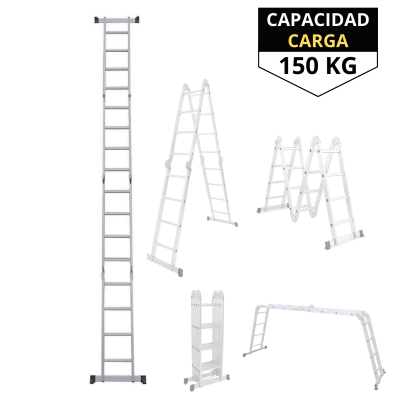 Escalera multiposicion 16 peldaños soporta 150 Kg Ferton