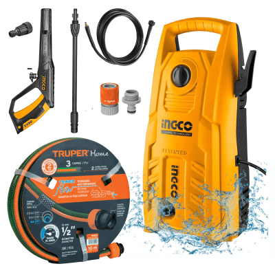 Hidrolavadora 1400w Ingco + Manguera y conectores1