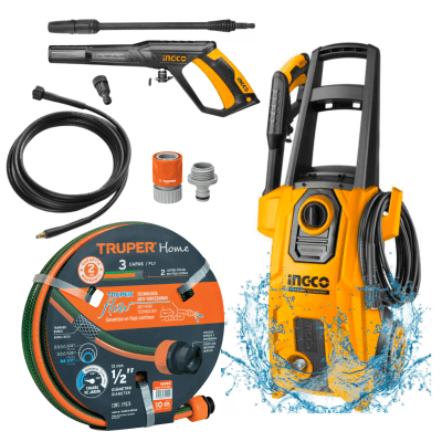 Hidrolavadora 1800W Ingco + manguera 10 metros y conector Truper