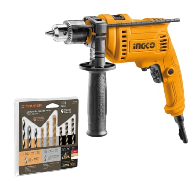 Taladro Percutor Ingco 680W + Brocas Madera, Concreto, Metal Truper1