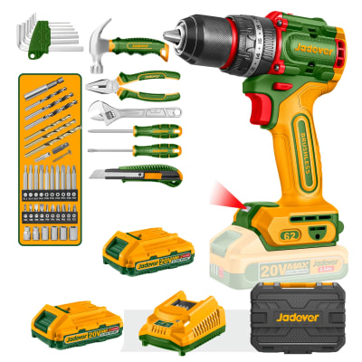 Taladro percutor 62nm 20v + 91 herramientas Jadever
