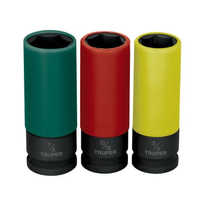 Juego 3 dados largos 1/2´´ impacto protección plástica 6p std Truper