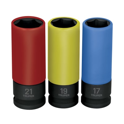 Juego 3 dados largos 1/2´´ impacto protección plástica 6p mm Truper