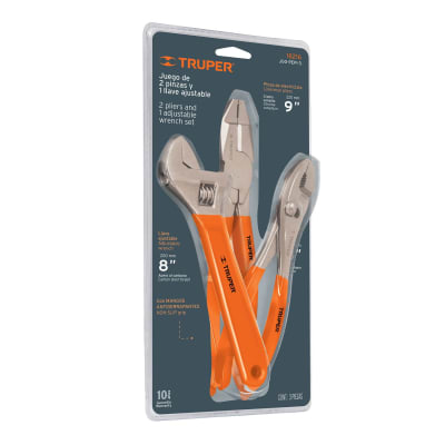 Juego de 2 alicates y llave francesa mango de PVC Truper