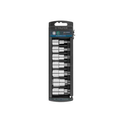 Juego de 7 dados cuadro 1/2´´ punta hexagonal mm, Truper