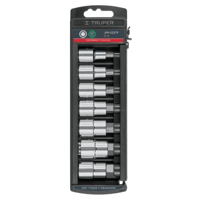 Juego de 7 dados cuadro 1/2´´ punta hexagonal std, Truper