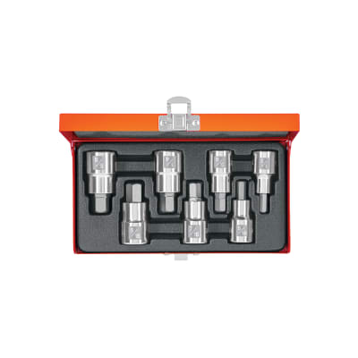 Juego de 7 dados punta hex encastre 1/2'' std estuche metálico Truper1