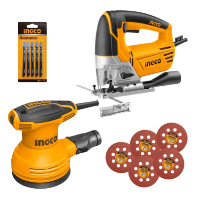 Sierra Caladora Profesional 800W + Lijadora Roto-orbital 320w Industrial Ingco