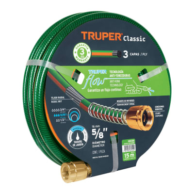 Manguera 5/8´´ reforzada 3 capas 15 m conexiones de metal Truper