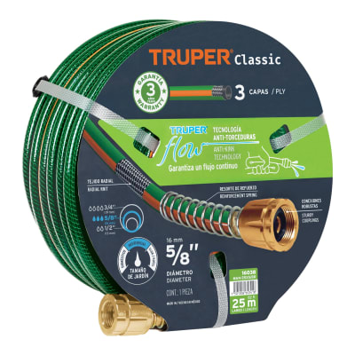 Manguera 5/8´´ reforzada 3 capas 25 m conexiones de metal Truper