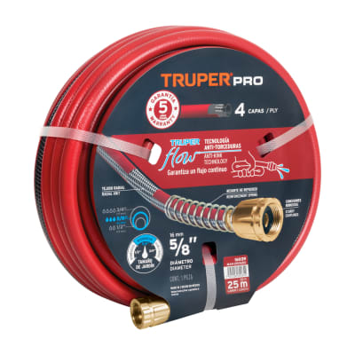 Manguera 5/8´´ super reforzada 4 capas 25 m conexiones metal Truper