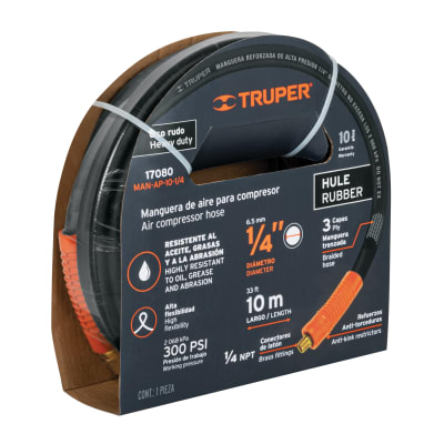 Rollo de 10 m de manguera 1/4´´ de hule para compresora, Truper