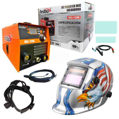 Soldadora MIG Sin gas FLUX 120Amp + Careta Fotosensible Redbo