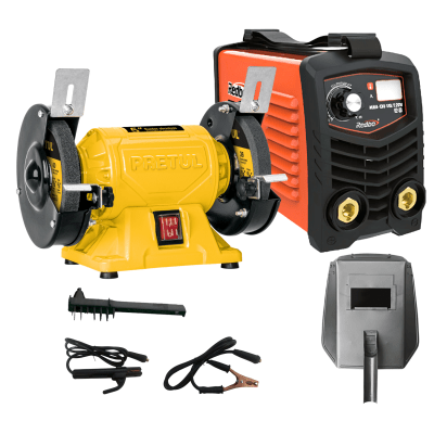 Soldadora inversora 130 A Redbo + Esmeril de banco 5