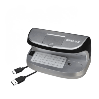 Detector de billetes falsos recargable con lupa UV Opalux1