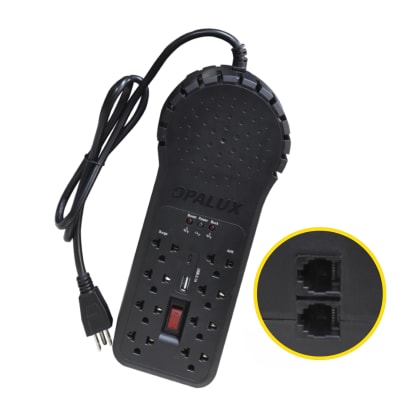 Estabilizador de voltaje 1200w 8 tomas con USB Opalux