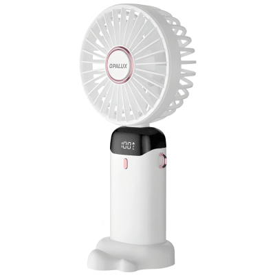 Ventilador recargable con soporte para celular blanco Opalux1