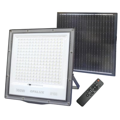 Reflector Led con panel Solar 300w luz calida Opalux1