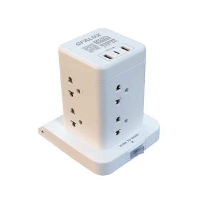 Adaptador tipo Torre de 8 tomas 2 Usb Tipo A + Tipo C Opalux