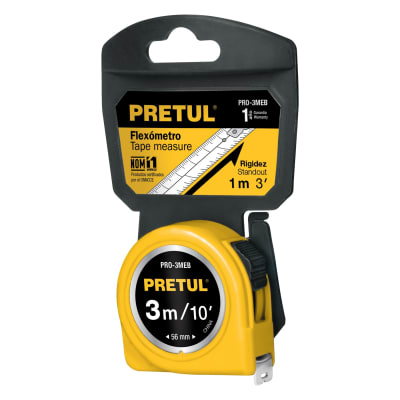 Wincha amarilla 3 m cinta 13 mm. en tarjeta. pretul1
