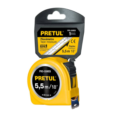 Wincha amarillo,5.5m,cinta 19mm, Pretul,tarjeta plástica