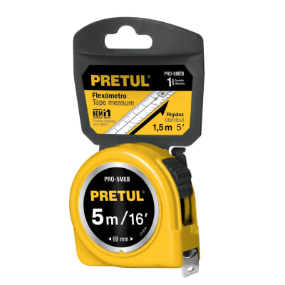Wincha amarilla 5 m cinta 25 mm. en tarjeta. pretul1