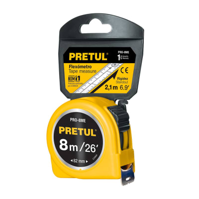 Wincha amarilla 8 m cinta 25 mm. en tarjeta. pretul1
