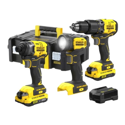 Combo taladro percutor + Atornillador de impacto + linterna 20V Stanley1