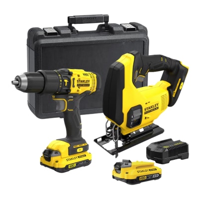 Taladro percutor + sierra caladora 20v + 2 baterías y cargador Stanley