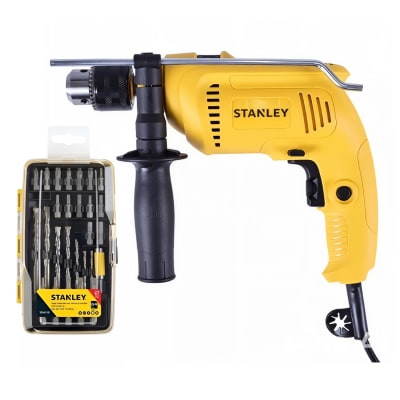 Taladro Percutor 600W + Set de 27 Puntillas y Brocas Stanley