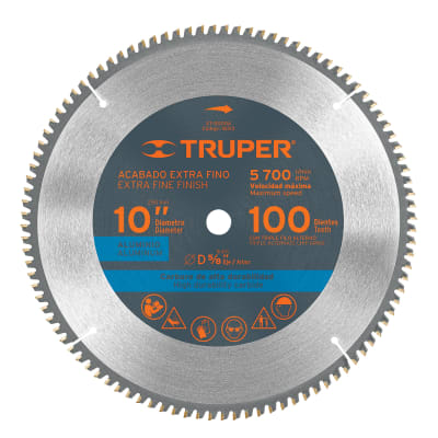 Sierra circular 10´´ para aluminio, 100 dientes centro 5/8´´ Truper