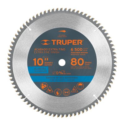 Sierra circular 10´´ para aluminio, 80 dientes centro 5/8´´ Truper