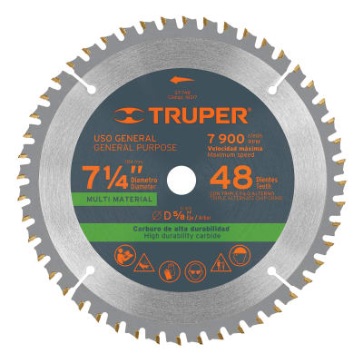 Sierra circular 7-1/4´´ multimaterial, 48 dientes centro 5/8´´ Truper