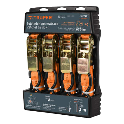 Juego de 4 sujetadores con ratchet carga máxima 675 kg Truper1